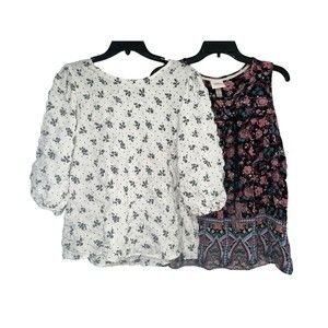 Flower & Feather Knox Rose Womens Top Lot Size L Puff Sleeves Sleeveless‎ Floral